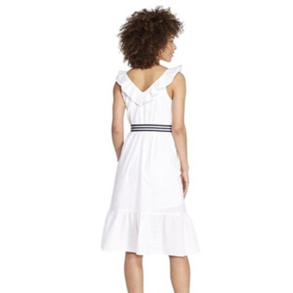 Vineyard Vines x Target WHITE XS Sleeveless Tie Waist V-Neck Dress Ruffles - Picture 2 of 6